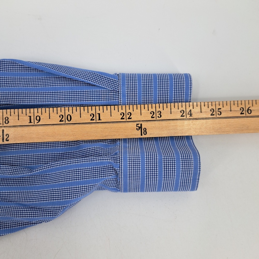 Paul Fredrick Classic Fit Dress Shirt Mens 16.5 x 35 Cotton Blue Striped Check - Picture 7 of 9